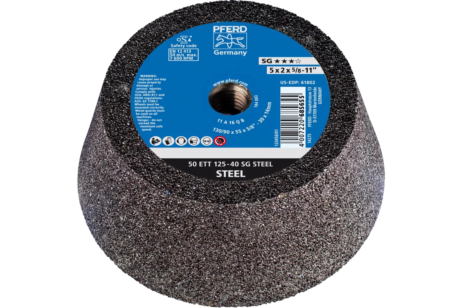 Picture of Pferd Cup Wheel, 5" X 3-3/4 X 5/8-11, Sg Steel, T11, Aluminum Oxide